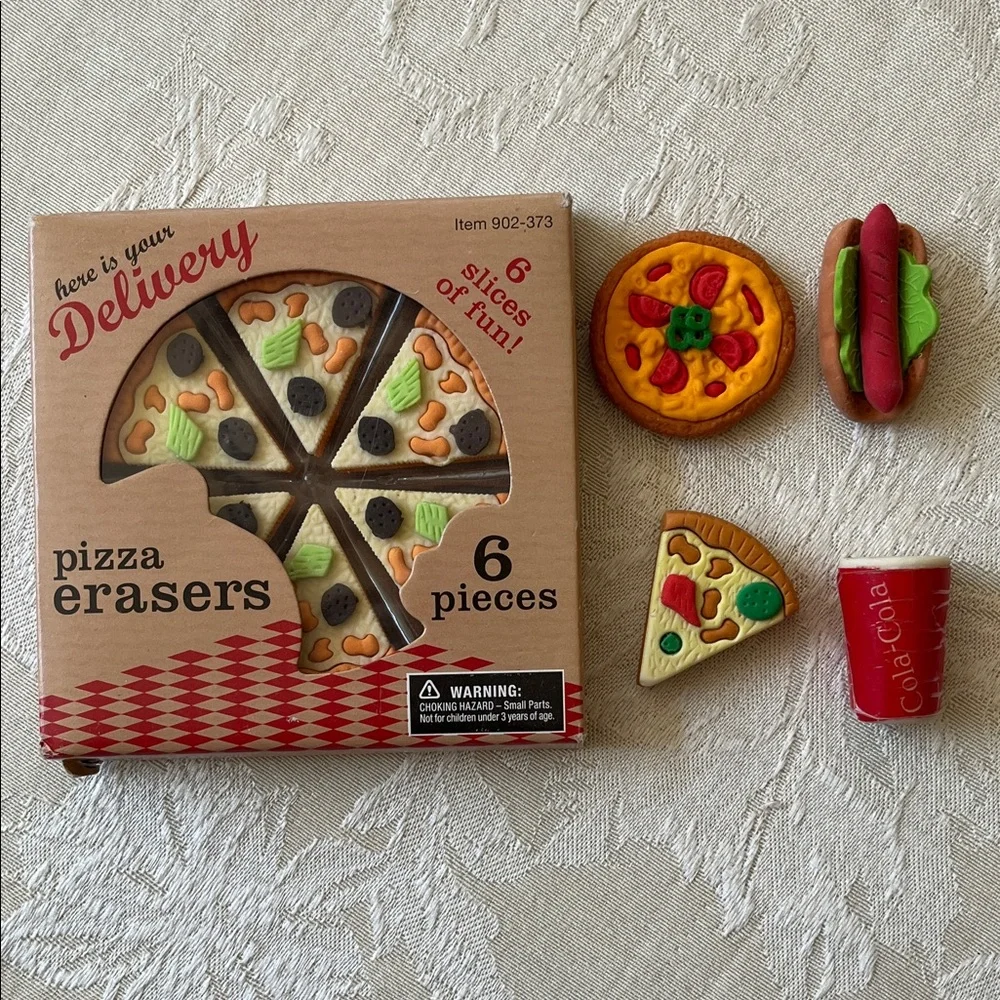 10 Piece Food Erasers 7 Pizza slices, Pizza and Snack Set - Picture 1 of 8